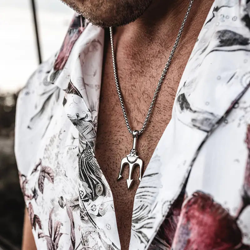 Men's Triton Pendant Necklace in Titanium Steel