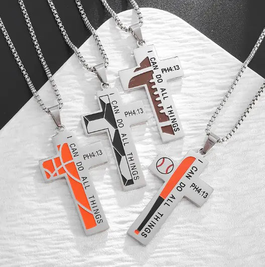 Men's Baseball Cross Pendant Necklace