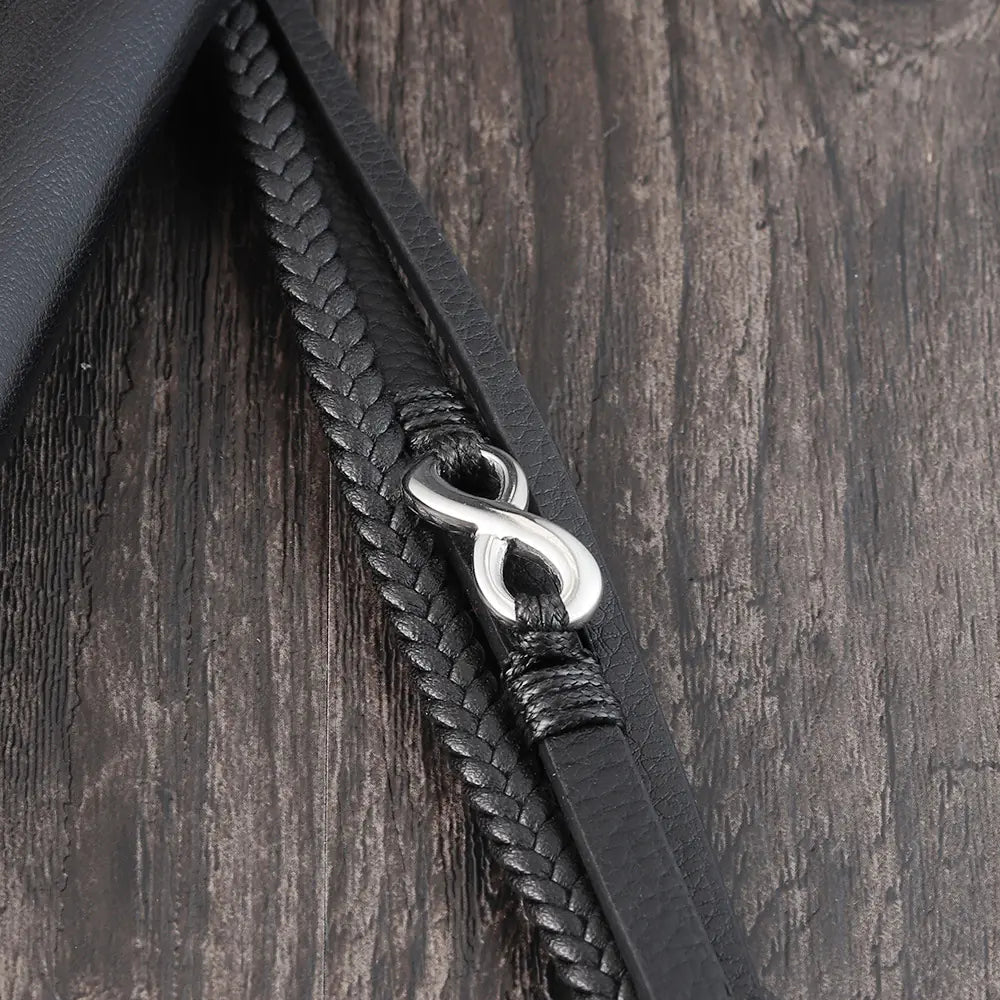 Genuine Leather Braided Infinity Men's Bracelet