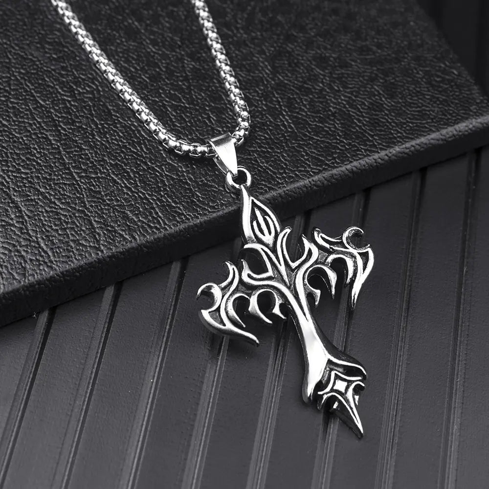 Men's Steel Warrior Cross Pendant Necklace