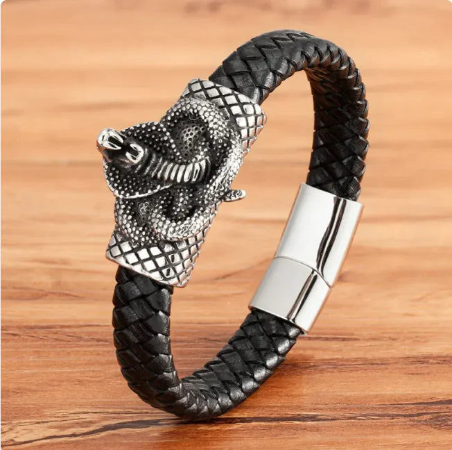 Animal Magnetic Buckle Leather Men's Bracelet