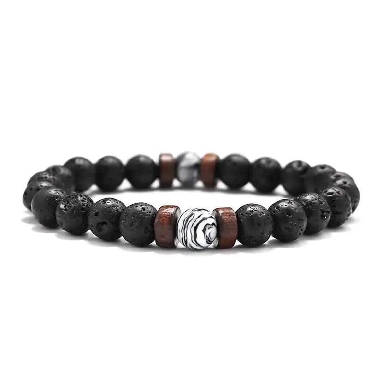 8mm Lava Stone & Wood Beaded Men's Bracelet