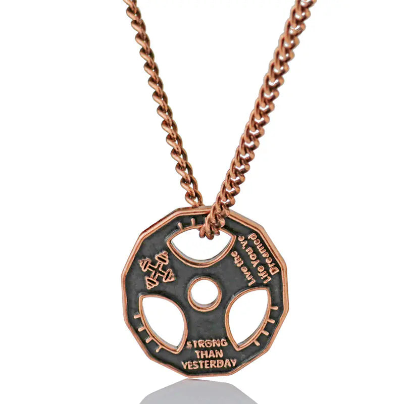 Men's Dumbbell and Steering Wheel Pendant Necklace