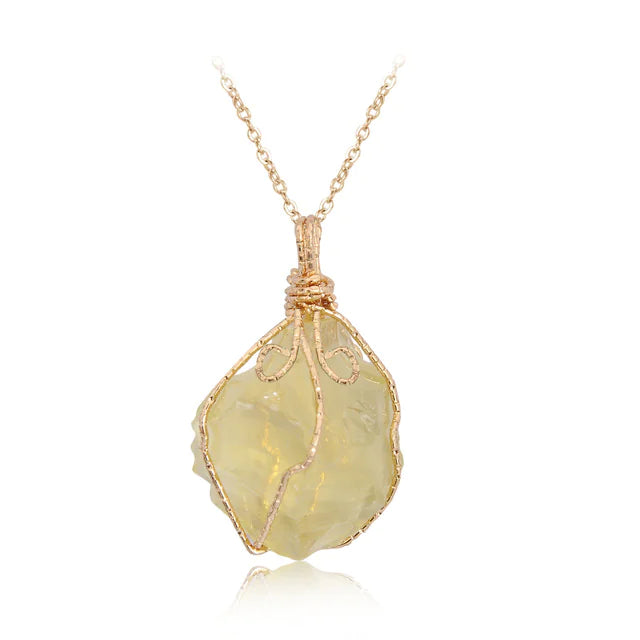 Natural Stone Pendant Necklace with Irregular Crystal