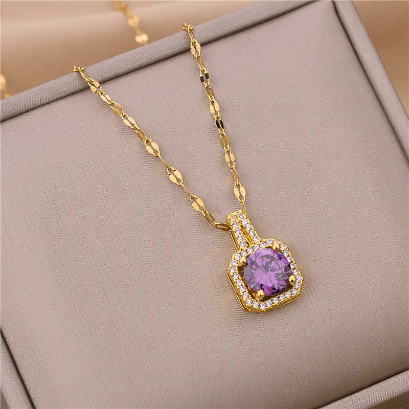 Women's Tricolor Crystal Zircon Pendant Necklace