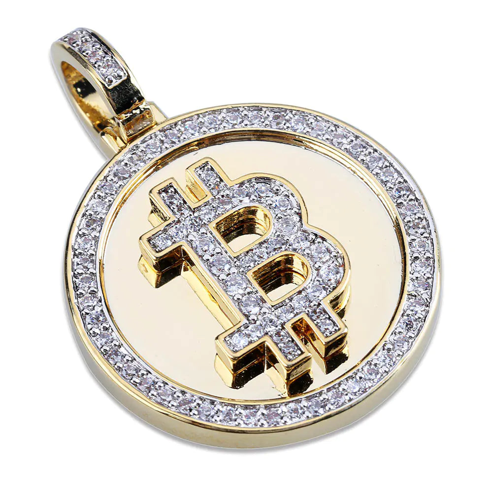 Men's Hip Hop Bitcoin Pendant Necklace with Zirconia