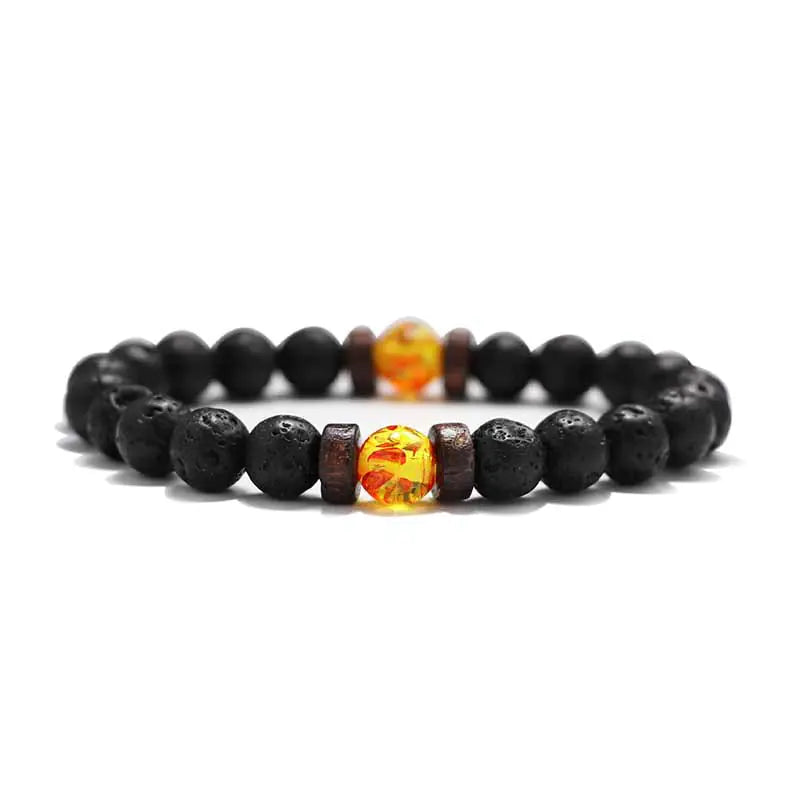 8mm Lava Stone & Wood Beaded Men's Bracelet