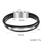 Stainless Steel Black Leather Woven Men's Bracelet