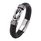 Microfiber Brown Leather Stainless Steel Punk Bracelet for Men