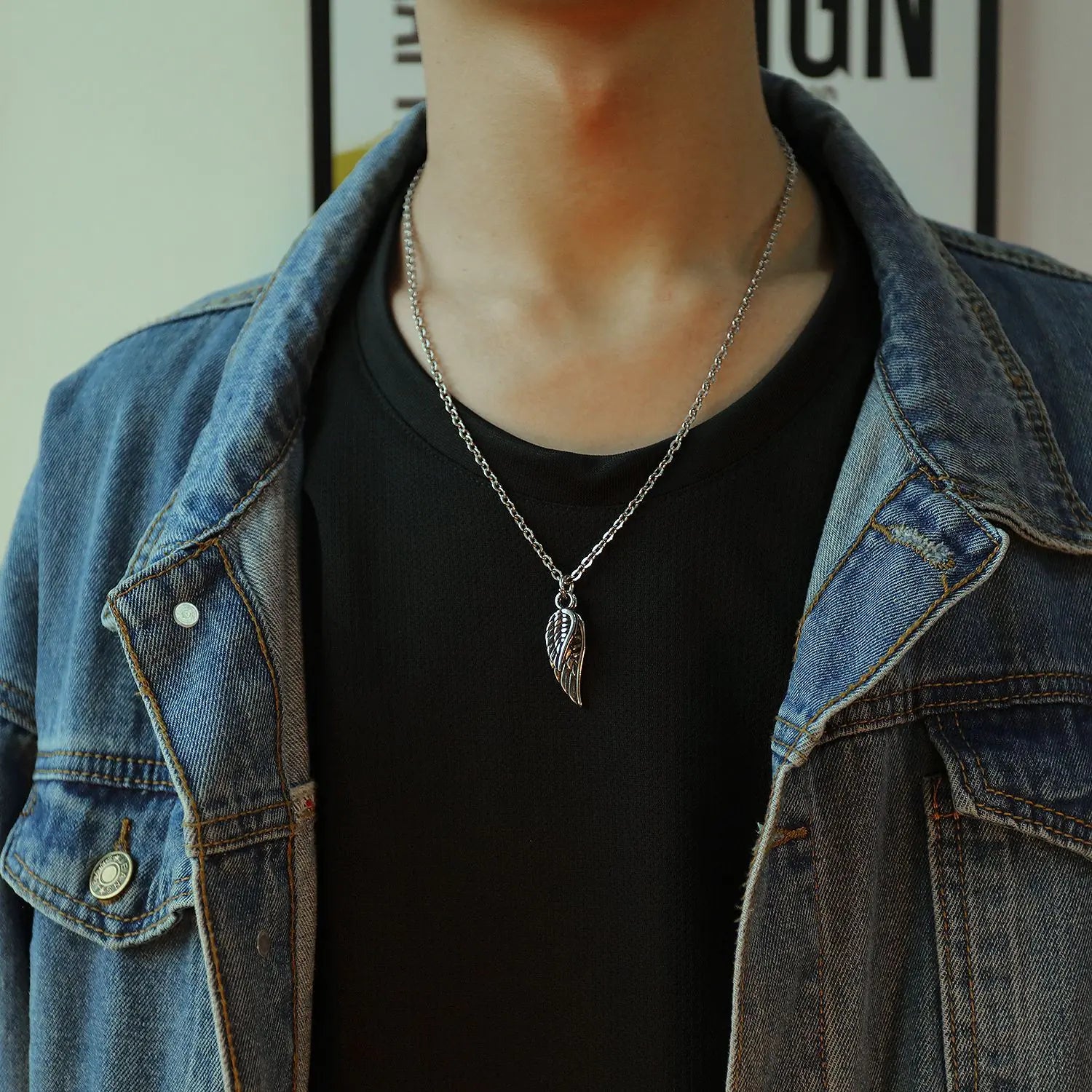 Men's Feather Necklace Angel Wing Pendant