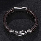 Microfiber Brown Leather Stainless Steel Punk Bracelet for Men