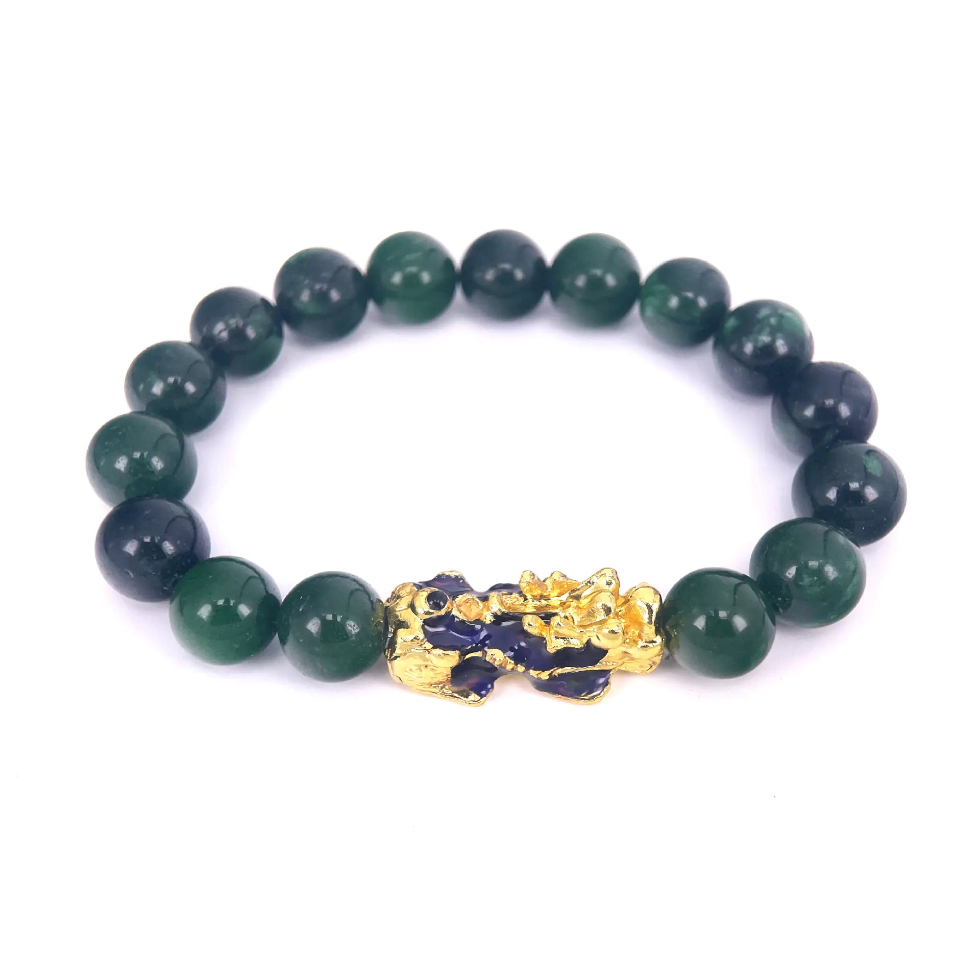 Natural Jade Discolored Pixiu Beaded Stone Men's Bracelet