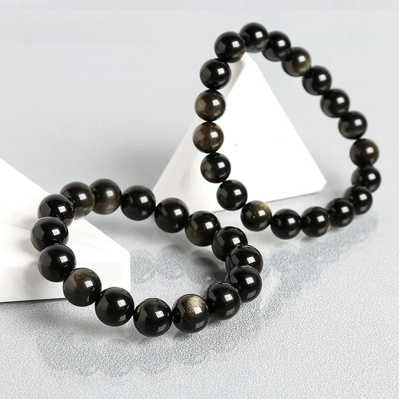 Gold Obsidian Minimalist Beaded Men's Bracelet
