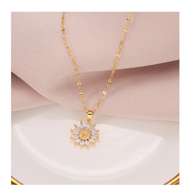 Retro Sunflower Titanium Steel Women's Pendant Necklace