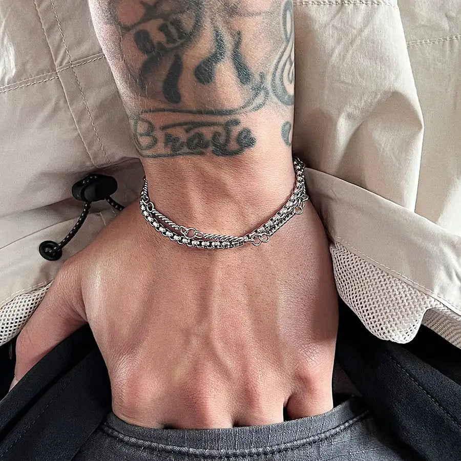 Double Layer Titanium Steel Chain Bracelet for Men