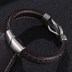 Microfiber Brown Leather Stainless Steel Punk Bracelet for Men