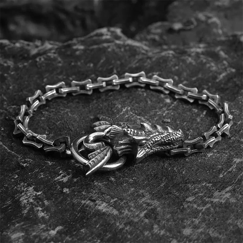 Retro Distressed Dragon Head Men's Bracelet