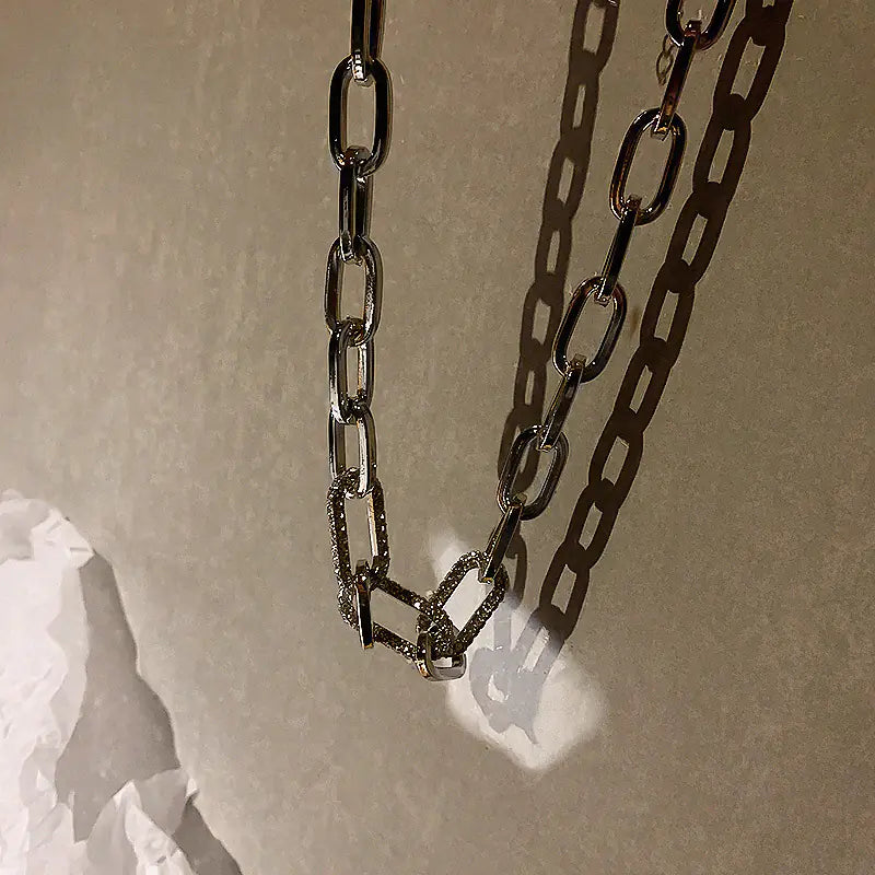 Diamond Embedding Thick Cuban Chain Necklace