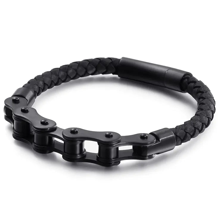 Stainless Steel Leather Rope Chain Bracelet for Men