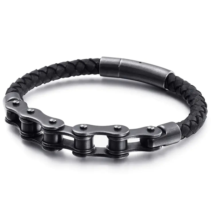 Stainless Steel Leather Rope Chain Bracelet for Men