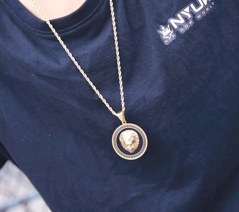 Men's Lion Head and Prayer Hand Pendant