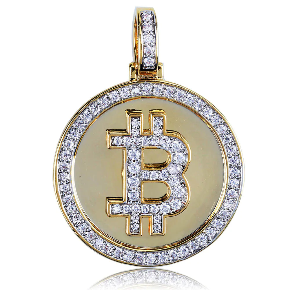 Men's Hip Hop Bitcoin Pendant Necklace with Zirconia