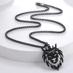 Men's Gold Lion Head Pendant Necklace, Punk Style