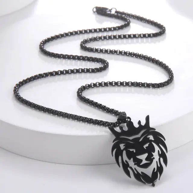 Men's Gold Lion Head Pendant Necklace, Punk Style