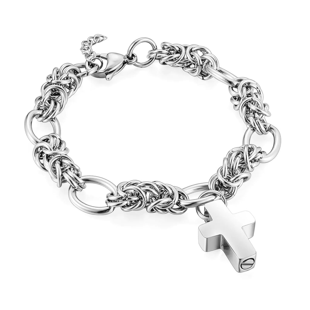 Ashes Cremation Cross Metal Link Chain Bracelet