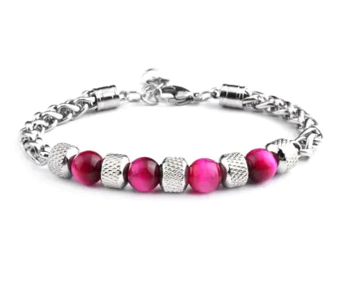 Tiger Eye Stone Beads Titanium Steel Chain Men's Bracelet