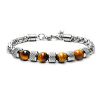 Tiger Eye Stone Beads Titanium Steel Chain Men's Bracelet