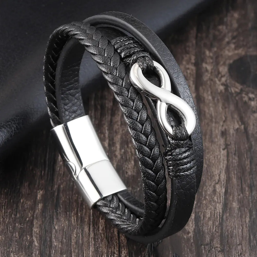 Genuine Leather Braided Infinity Men's Bracelet