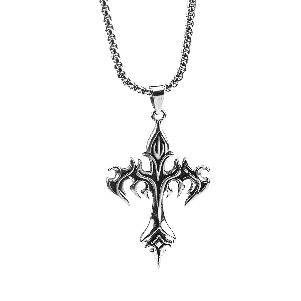 Men's Steel Warrior Cross Pendant Necklace