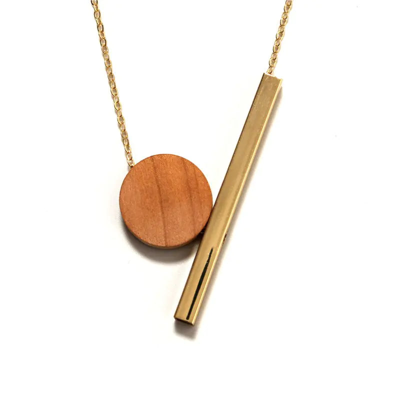 Geometric Circle Wood Pendant Women's Necklace
