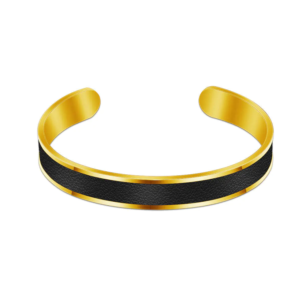Glossy Black Leather Bracelet for Men