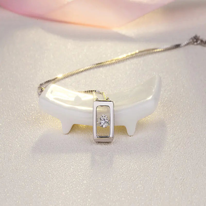 Dynamic Stone Pendant Silver Necklace - Minimalist Jewelry