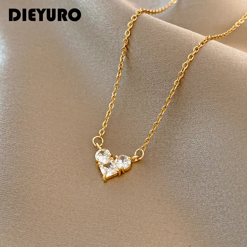 Minimalist Zircon Heart Titanium Steel Women's Necklace