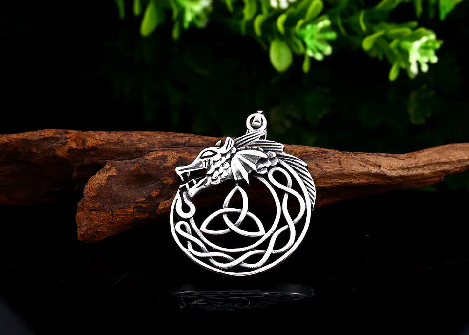 Celtic Knot Pendant, Viking Dragon Men's Necklace