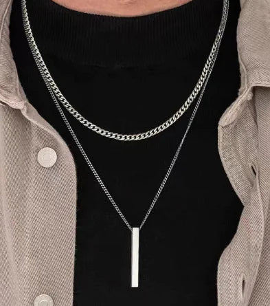 Men's Geometric Pendant Necklace with Cuban Chain