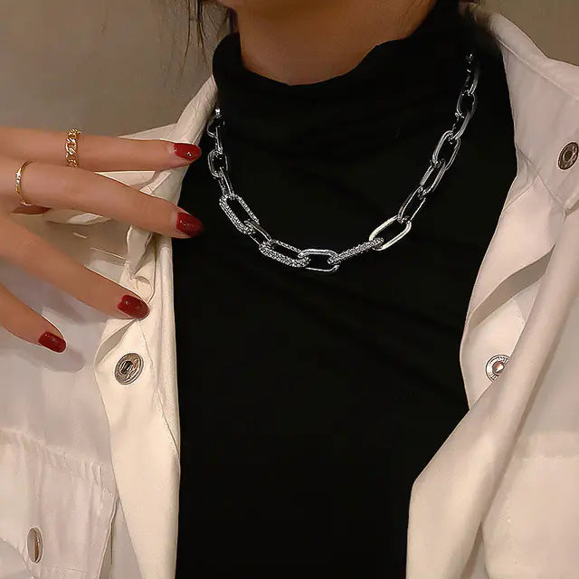 Diamond Embedding Thick Cuban Chain Necklace