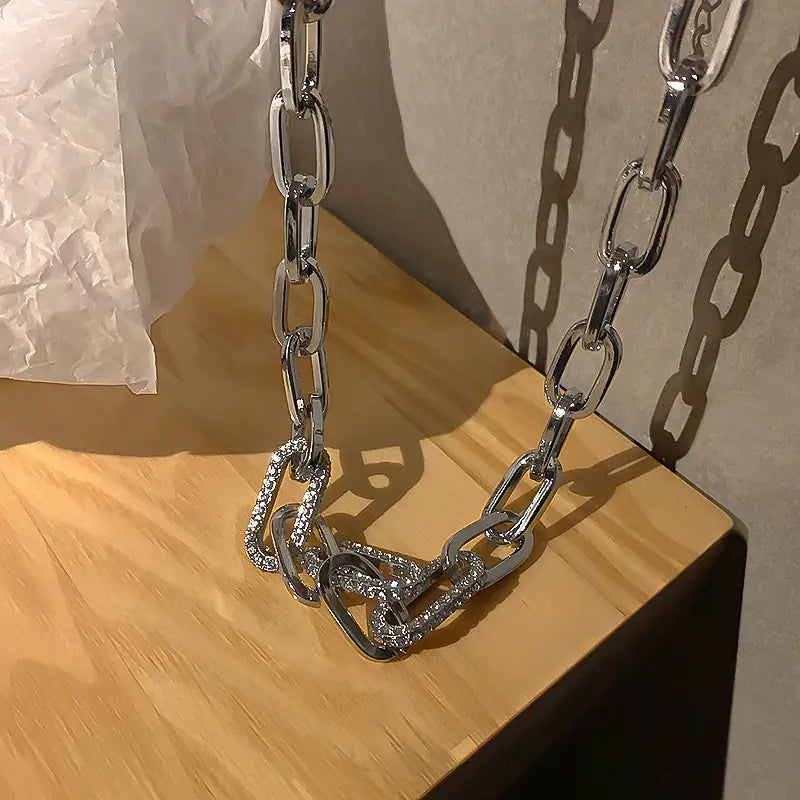 Diamond Embedding Thick Cuban Chain Necklace