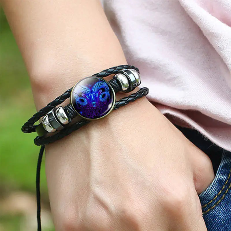 Zodiac Constellation Braided Leather Bracelet