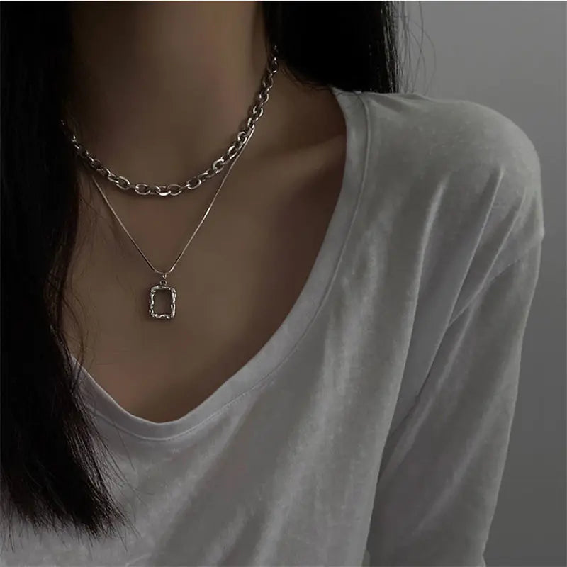Women's Double Layer Rectangular Collar Necklace