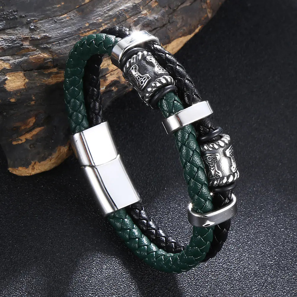 Handmade Colorblock Leather Vintage Men's Bracelet