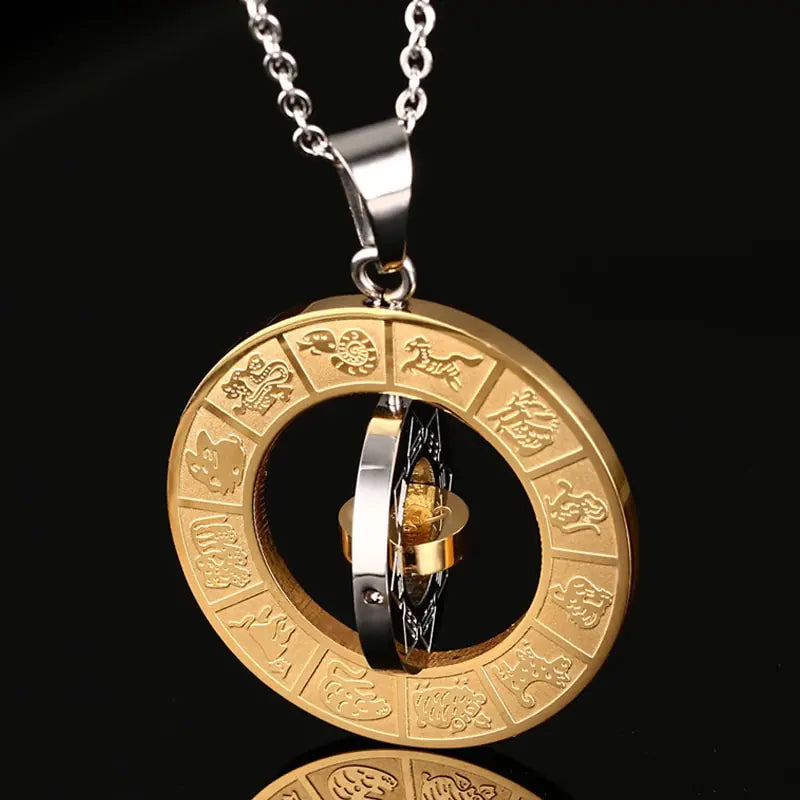 Men's Vintage Gold Stainless Steel Zodiac Pendant Necklace