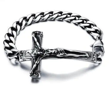 Jesus Cross Titanium Steel Chain Men's Bracelet