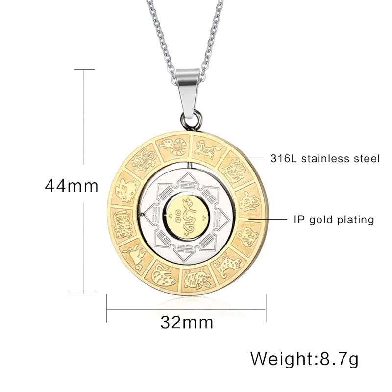 Men's Vintage Gold Stainless Steel Zodiac Pendant Necklace