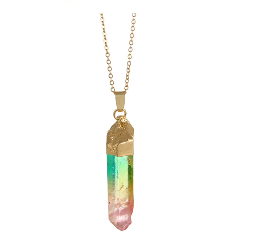Natural Stone Crystal Irregular Colorful Pendant Necklace