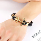 Classic Magnetic Anchor Stainless Steel Leather Men's Bracelet