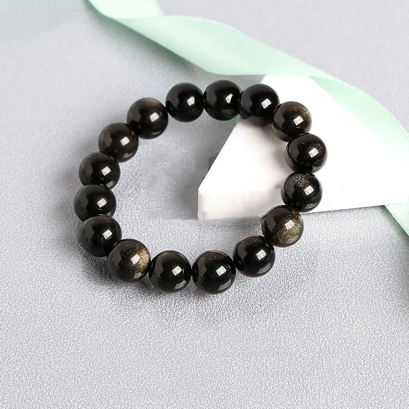 Gold Obsidian Minimalist Beaded Men's Bracelet